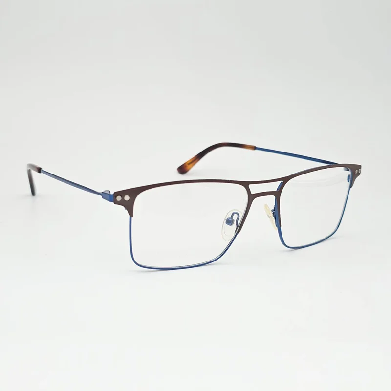 عینک طبی مردانه فریم مستطیلی فلزی آبی با کاور آفتابی مگنتی