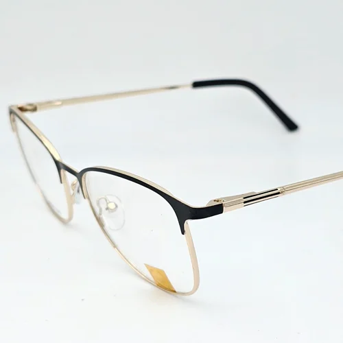 عینک طبی مردانه-زنانه فلزی با دسته فنری  طلایی مشکی دو رنگ کد ۱۶۳۵