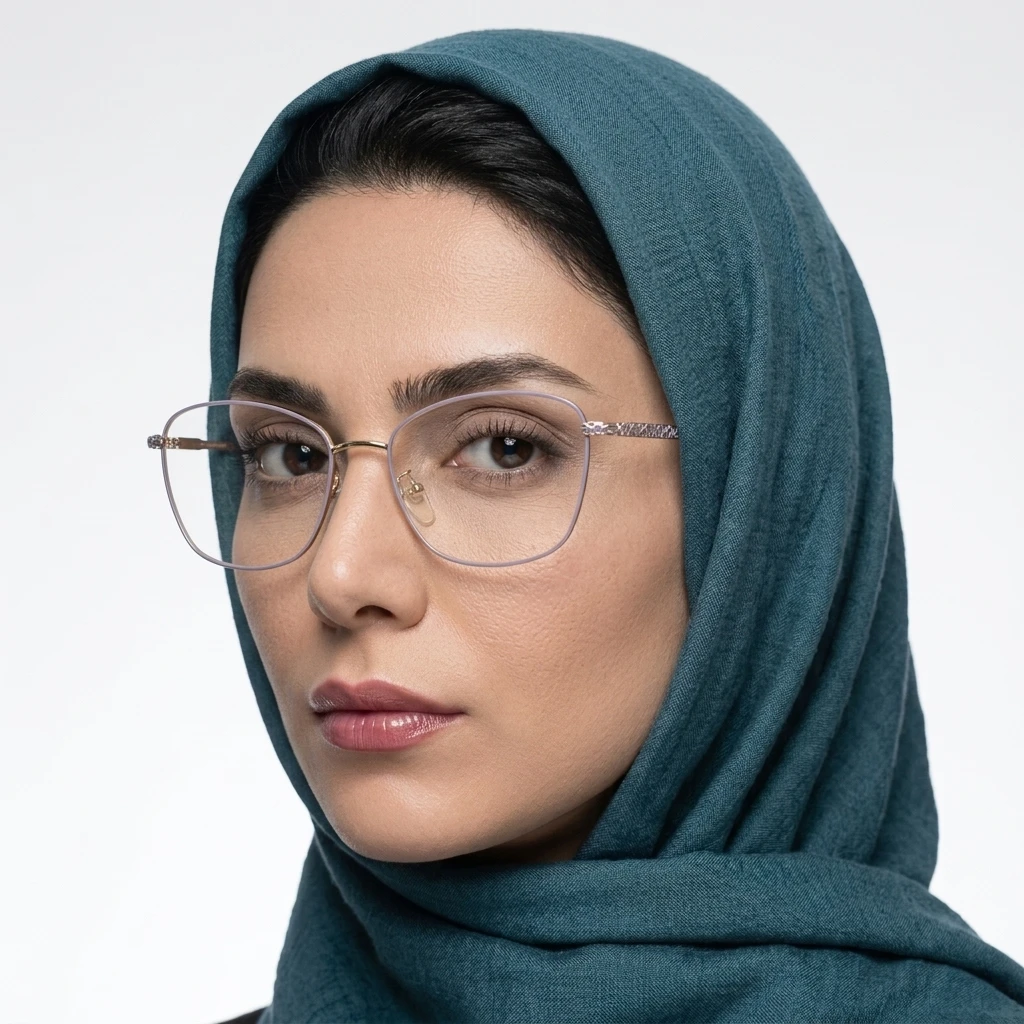 پرو آنلاین عینک طبی زنانه سوسنی طلایی ARIAN جنس فلزی رنگ gold__purple روی صورت