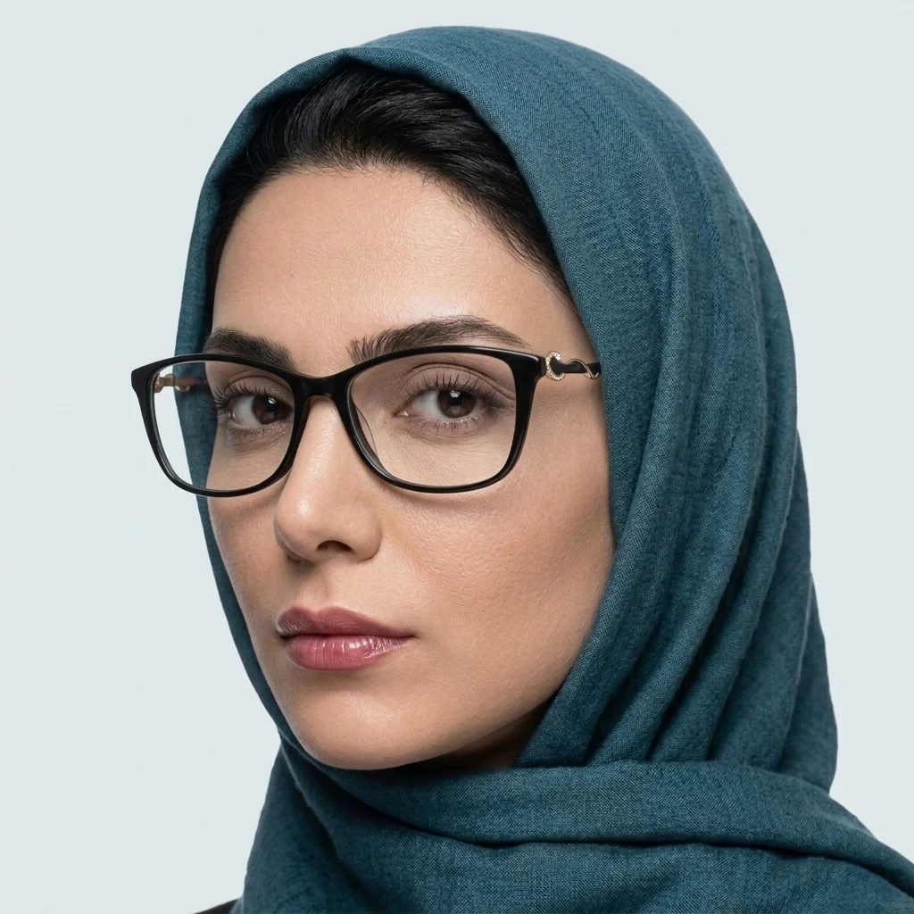 پرو آنلاین عینک طبی با فریم مشکی و تزئین طلایی زنانه جنس کائوچو رنگ مشکی روی صورت