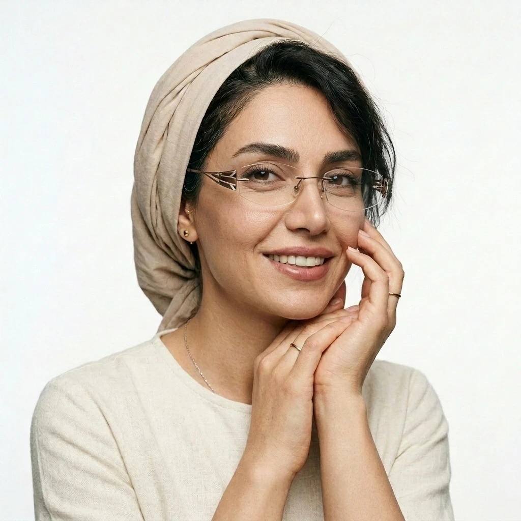 پرو آنلاین عینک طبی زنانه بدونه دور برند HCIC کد ۱۷۲۹ جنس فلزی رنگ قهوه‌ای روی صورت