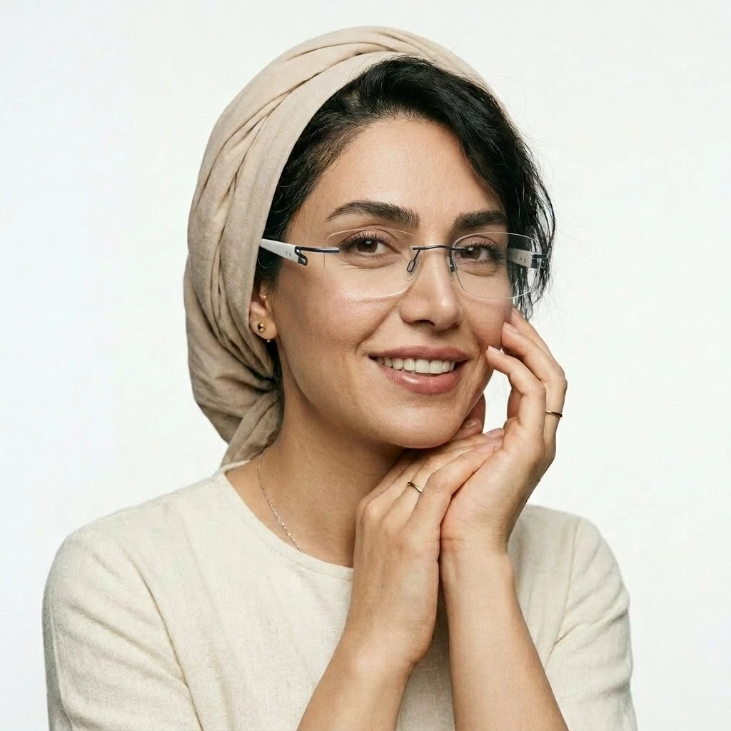پرو آنلاین عینک طبی بدون دور برندCHARMANT زنانه برند CHARMENT جنس تیتانیوم رنگ سفید روی صورت
